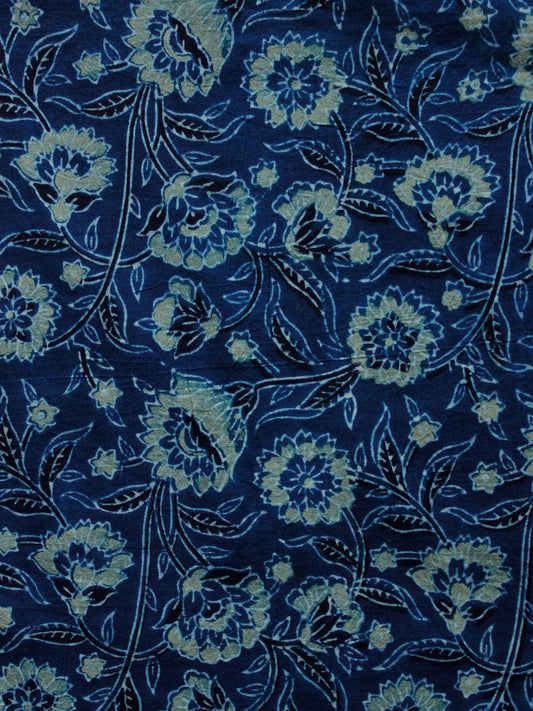 Indigo Sage Green Black Ajrakh Hand Block Printed Cotton Blouse Fabric - BPA0148