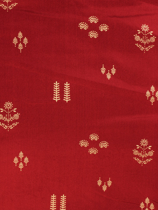 Cherry Red Gold Block Printed Cotton Fabric Per Meter - F001F2203