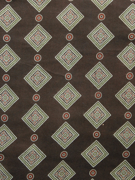 Brown Sage Green Roosewood Ajrakh Hand Block Printed Rayon Fabric Per Meter - F003F1549