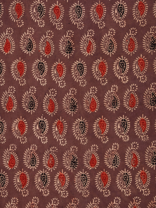 Brown Black Red Beige Ajrakh Hand Block Printed Cotton Fabric Per Meter - F003F1780