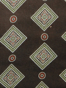 Brown Sage Green Roosewood Ajrakh Hand Block Printed Rayon Fabric Per Meter - F003F1549