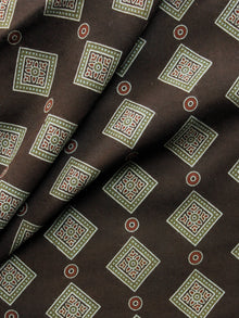 Brown Sage Green Roosewood Ajrakh Hand Block Printed Rayon Fabric Per Meter - F003F1549