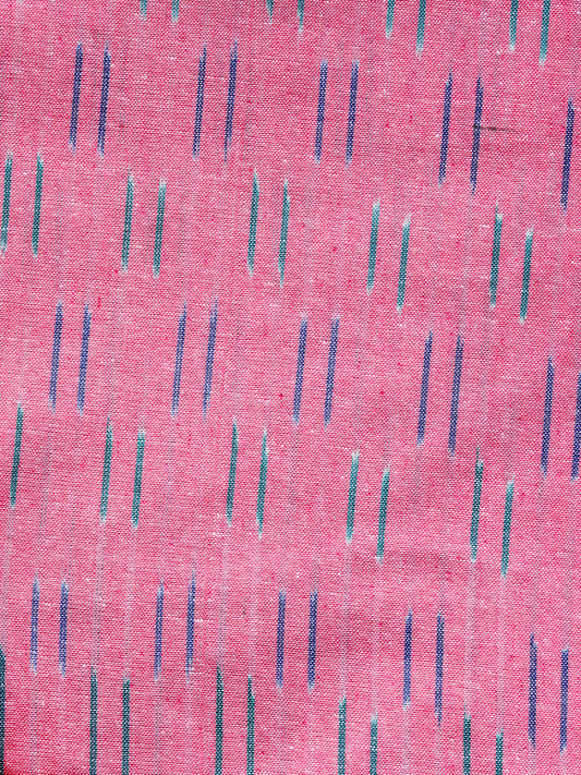 Coral Blue Green Pochampally Hand Woven Ikat Cotton Fabric Per Meter - F002F1449