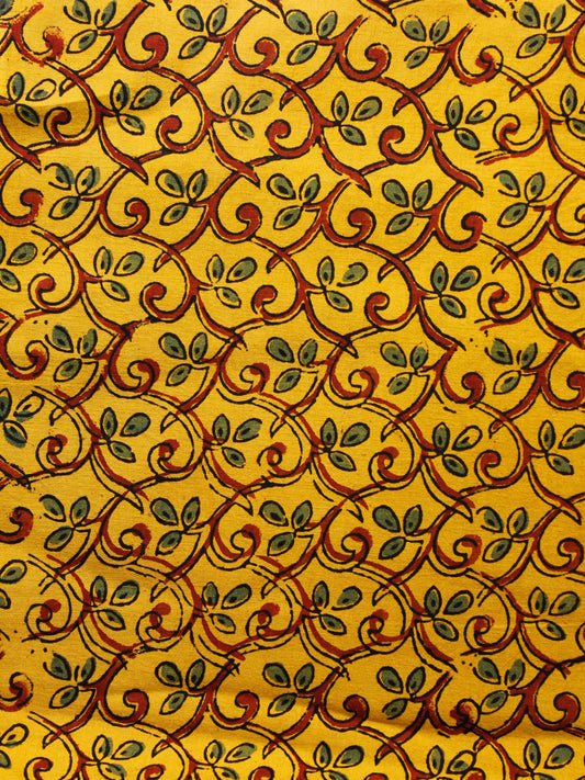 Yellow Green Maroon Ajrakh Hand Block Printed Cotton Fabric Per Meter - F003F1621