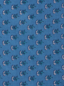 Blue White Green Hand Block Printed Cotton Fabric Per Meter - F001F2038