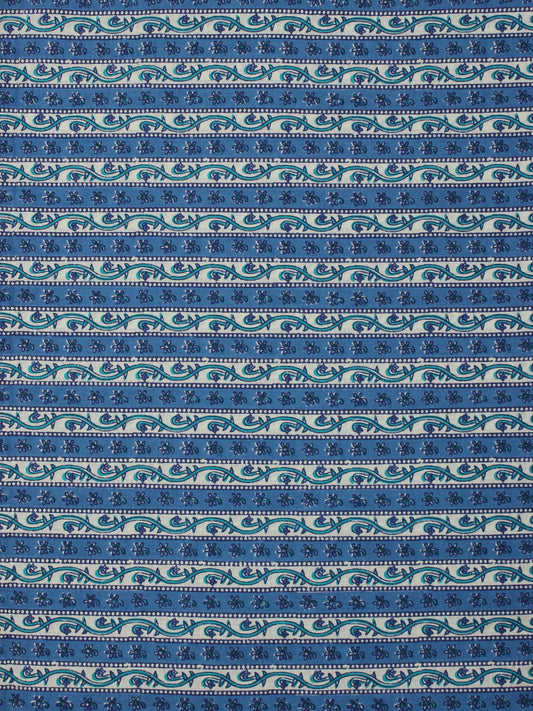 Blue White Green Hand Block Printed Cotton Fabric Per Meter - F001F2039