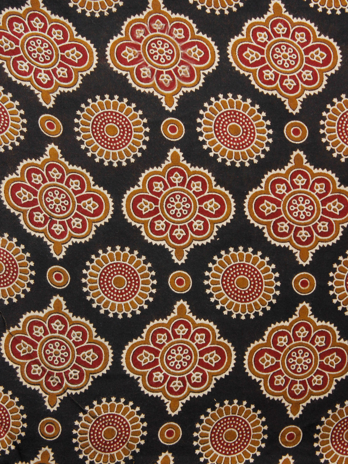 Black Red Peanut Brown Ivory Ajrakh Hand Block Printed Rayon Fabric Per Meter - F003F1551