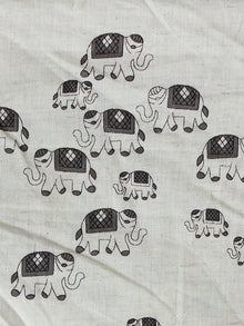 Ivory Grey Black Hand Block Printed Cotton Fabric Per Meter - F001F1891