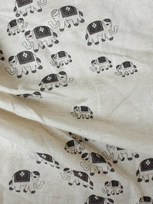 Ivory Grey Black Hand Block Printed Cotton Fabric Per Meter - F001F1891