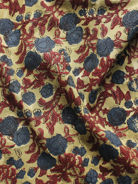 Mustard Maroon Indigo Hand Block Printed Cotton Fabric Per Meter - F001F1095