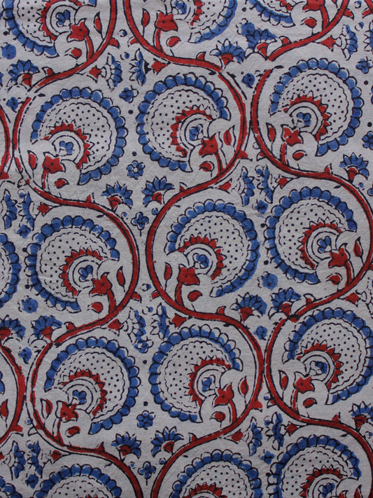 Ivory Red Blue Ajrakh Hand Block Printed Cotton Blouse Fabric - BPA0110