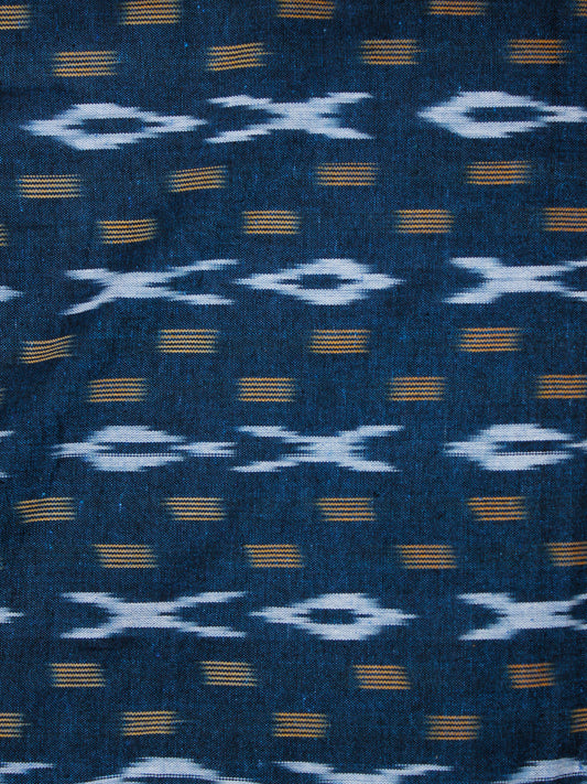 Teal blue White Mustard Hand Woven Ikat Handloom Cotton Fabric Per Meter - F002F1951