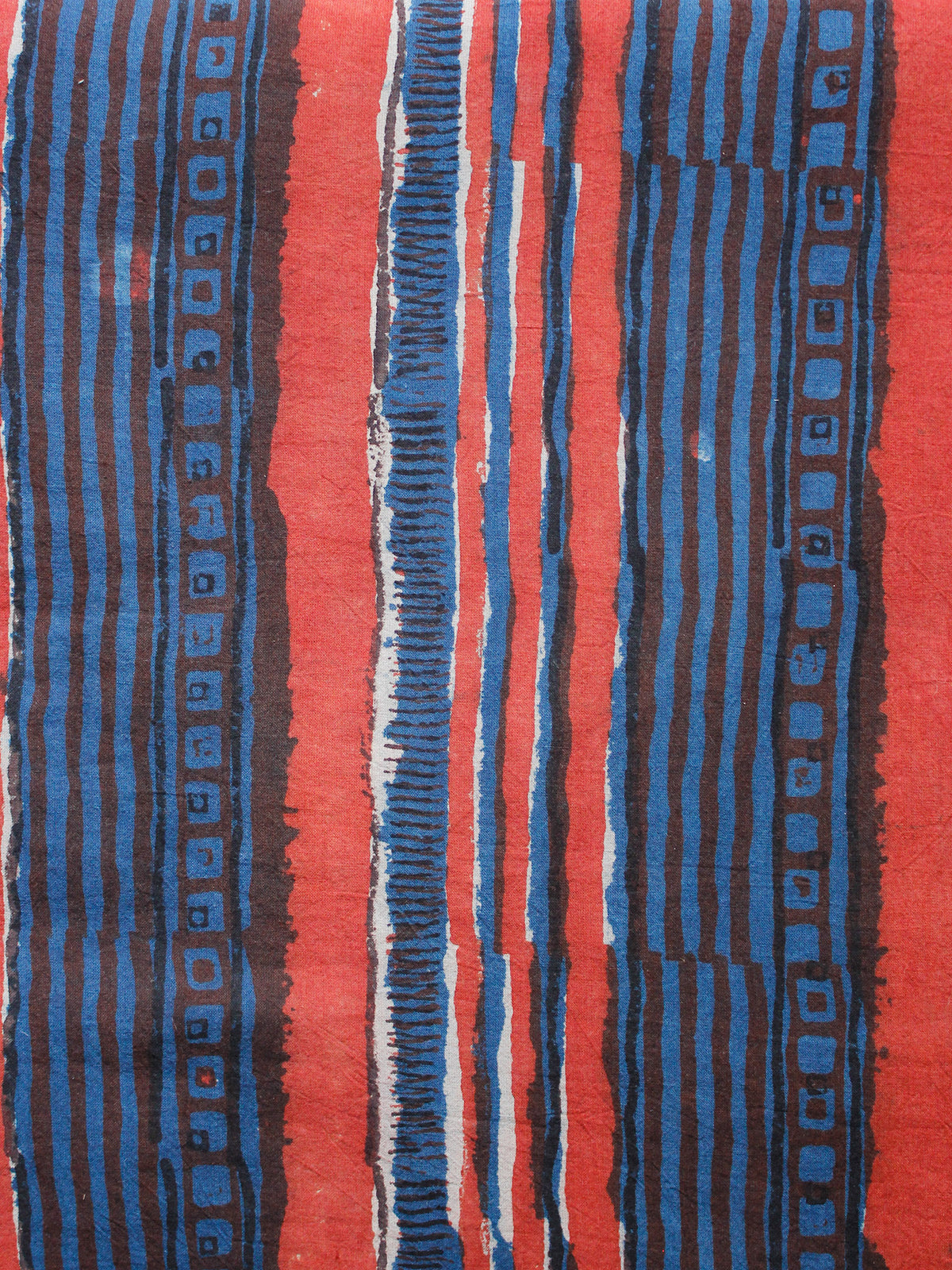 Indigo Black Red Hand Block Printed Cotton Fabric Per Meter - F001F1335