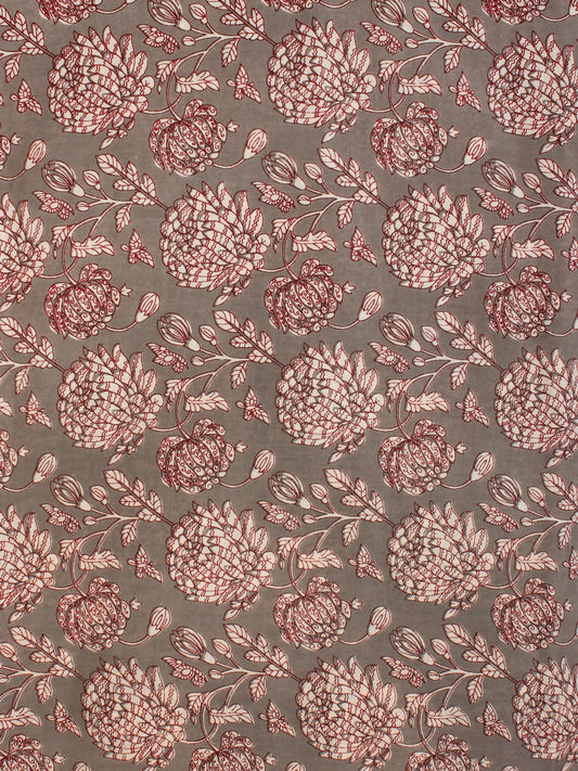 Grey OffWhite Maroon Block Printed Cotton Fabric Per Meter - F001F2244