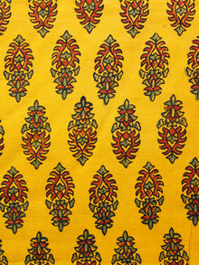 Yellow Red Green Ajrakh Hand Block Printed Cotton Fabric Per Meter - F003F1579