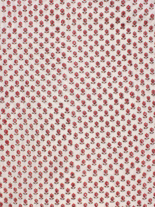 White Red Pink Hand Block Printed Cotton Fabric Per Meter - F001F2349