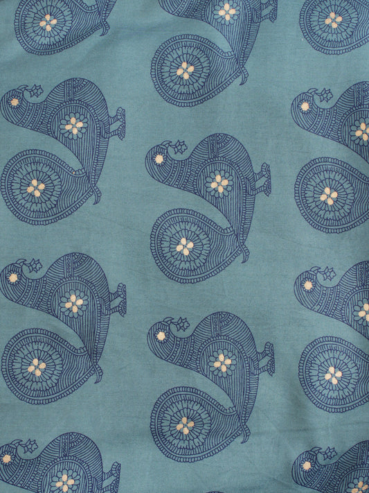 Steel Blue Indigo Gold Hand Block Printed Cotton Fabric Per Meter - F001F2059