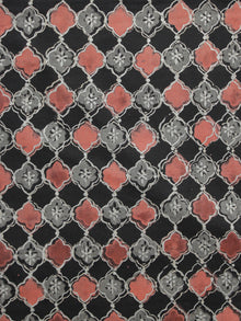 Black Peach Grey Hand Block Printed Cotton Fabric Per Meter - F001F897