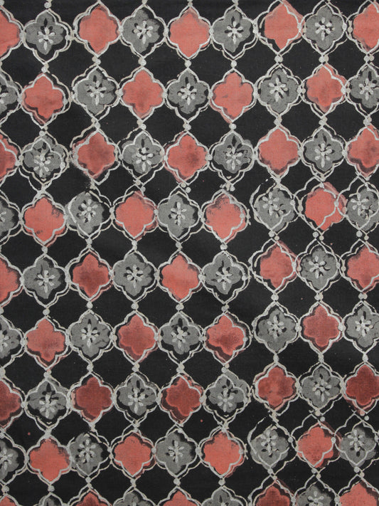 Black Peach Grey Hand Block Printed Cotton Fabric Per Meter - F001F897