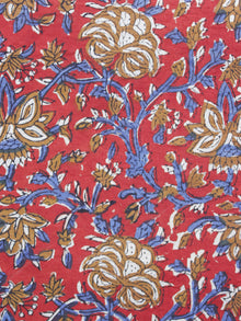 Red Blue Peanut Brown Hand Block Printed Cotton Fabric Per Meter - F003F1218