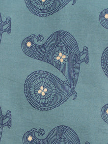 Steel Blue Indigo Gold Hand Block Printed Cotton Fabric Per Meter - F001F2059