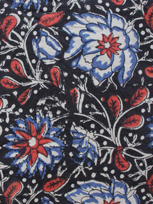 Black Ivory Blue Red Hand Block Printed Cotton Fabric Per Meter - F003F1320