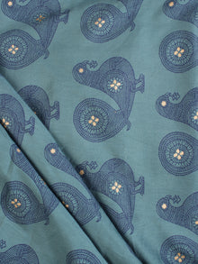 Steel Blue Indigo Gold Hand Block Printed Cotton Fabric Per Meter - F001F2059