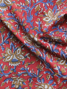 Red Blue Peanut Brown Hand Block Printed Cotton Fabric Per Meter - F003F1218