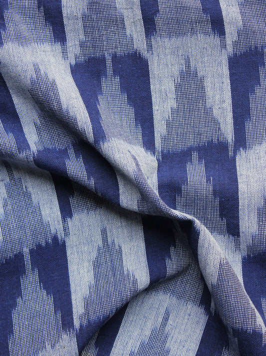 Blue White Grey Pochampally Hand Woven Ikat Fabric Per Meter - F002F1053