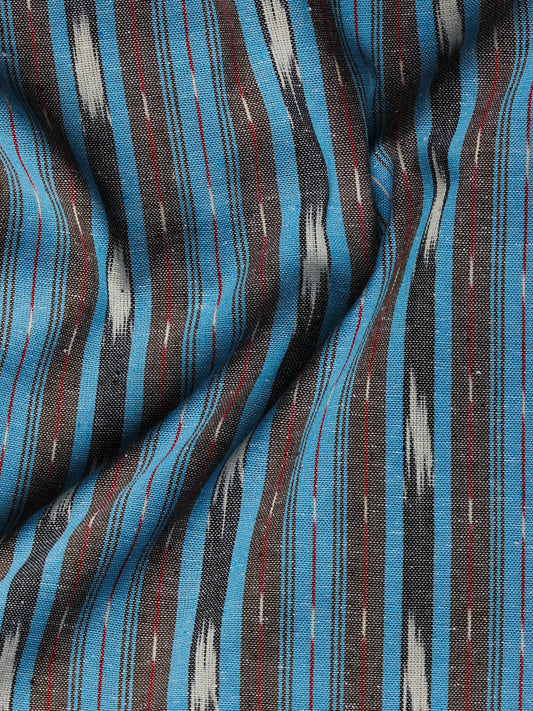 Blue Grey Maroon Ivory Pochampally Hand Woven Ikat Fabric Per Meter - F002F925