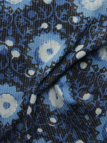 Indigo Blue Black Ivory Kantha Embroidered Hand Block Printed Cotton Fabric - F004K1122