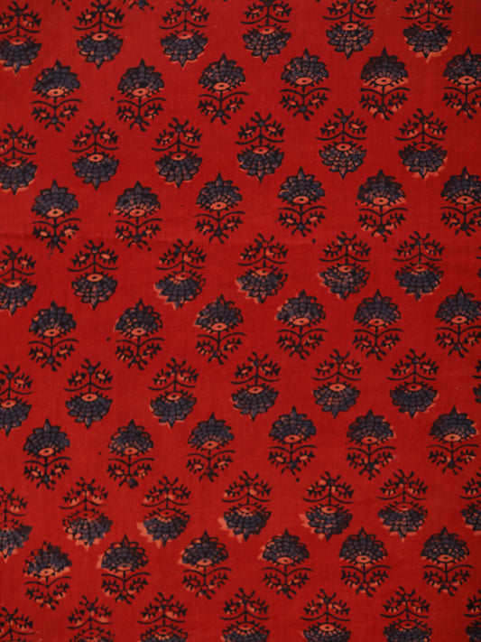 Red Black Blue Ajrakh Hand Block Printed Cotton Fabric Per Meter - F003F1783