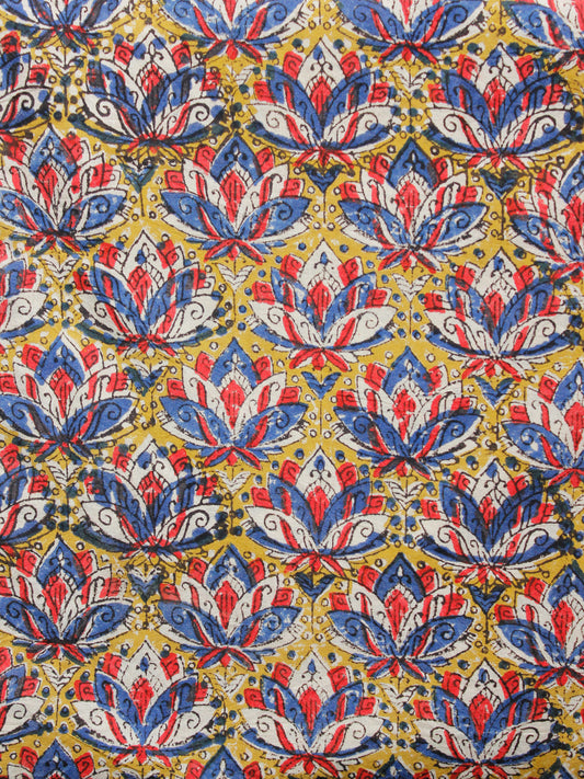 Mustard Indigo Red White Hand Block Printed Cotton Fabric Per Meter - F001F1380