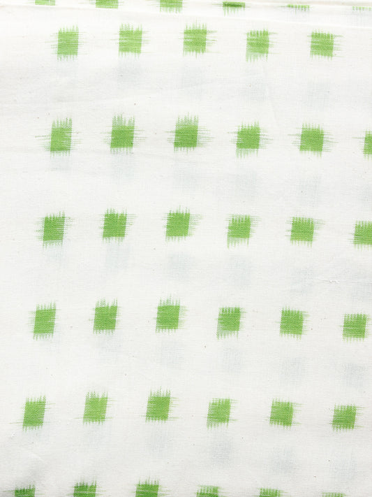 White Green Pochampally Hand Woven Double Ikat Geometric Pattern Fabric Per Meter - F002F1451