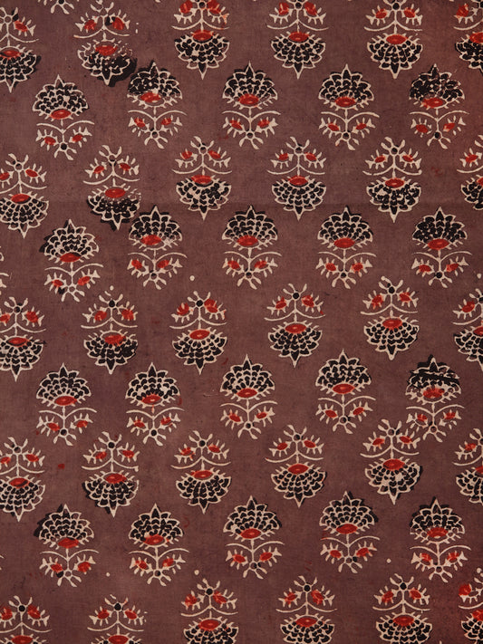 Brown Black Maroon Beige Ajrakh Hand Block Printed Cotton Fabric Per Meter - F003F1784