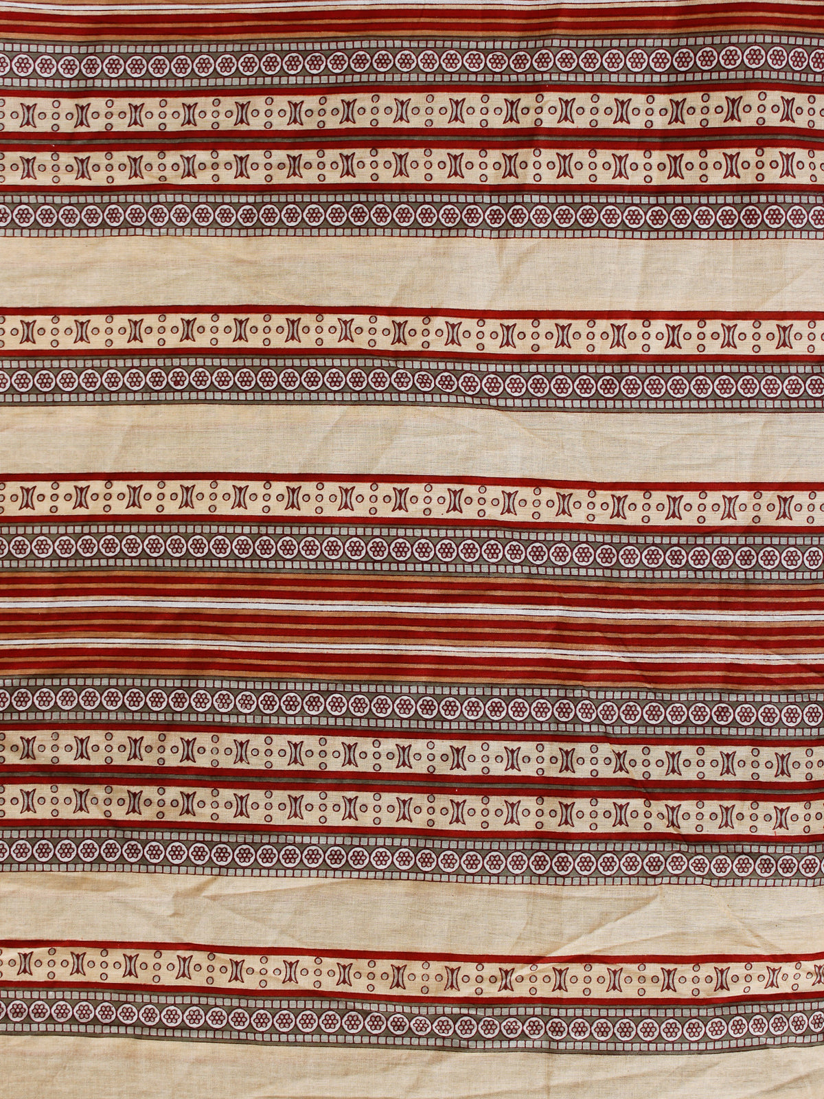 Red beige grey Hand Block Printed Cotton Fabric Per Meter - F001F1884