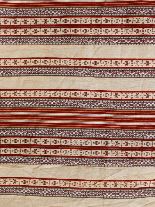 Red beige grey Hand Block Printed Cotton Fabric Per Meter - F001F1884