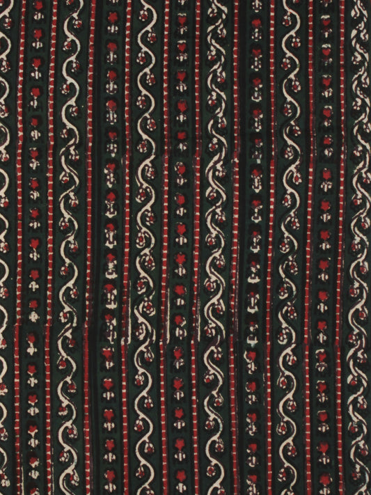 Bottle Green Red Ivory Ajrakh Hand Block Printed Cotton Fabric Per Meter - F003F2104