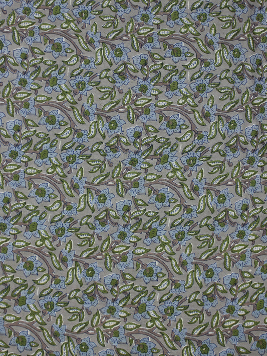 Grey Blue Green Hand Block Printed Cotton Fabric Per Meter - F001F2041