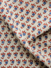 Beige Indigo Rust Hand Block Printed Cotton Fabric Per Meter - F001F1383