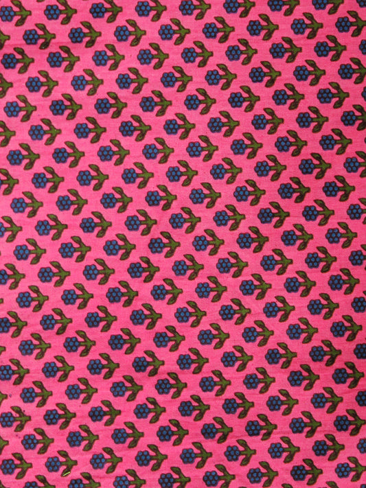 Pink Green Hand Block Printed Cotton Fabric Per Meter - F001F1878