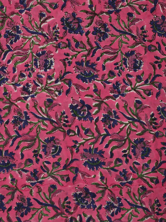 Pink Indigo Green Hand Block Printed Cotton Fabric Per Meter - F001F2044