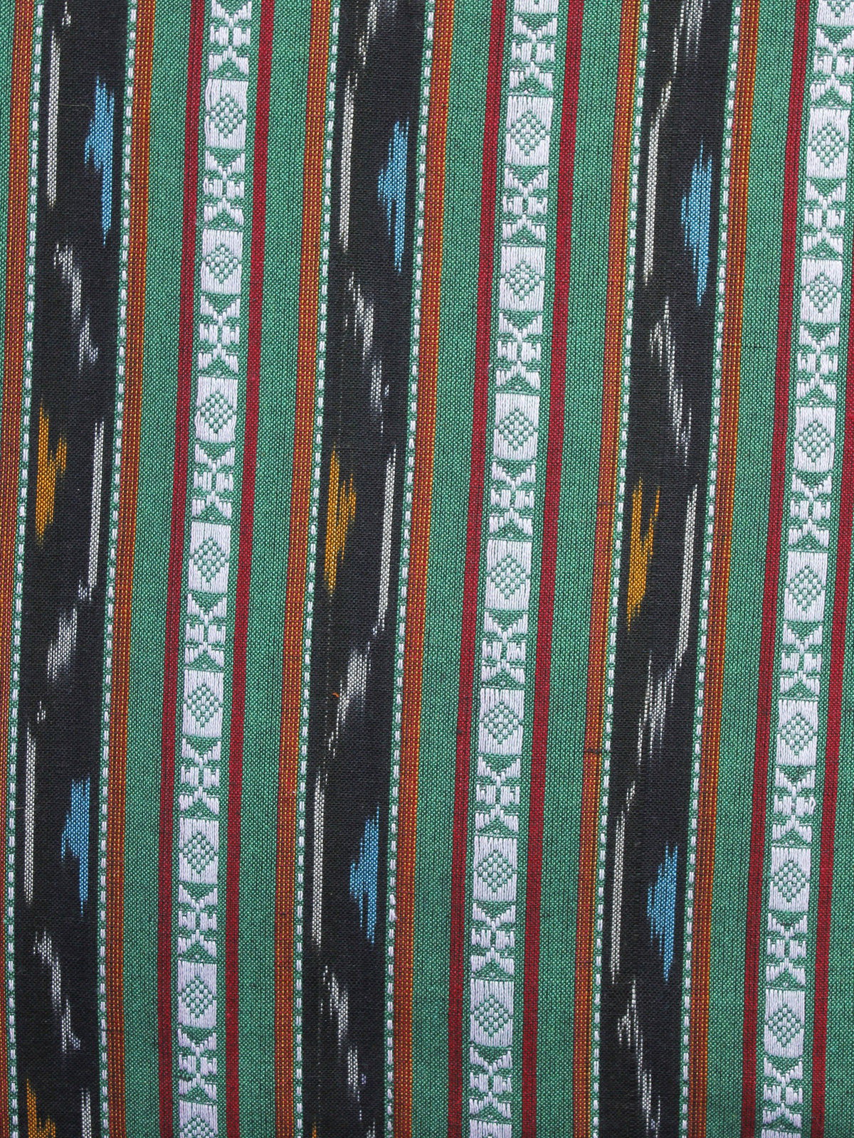 Green Black White Pochampally Hand Weaved Ikat Fabric Per Meter - F003F1263