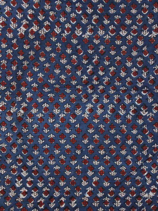 Indigo Ivory Red Ajrakh Hand Block Printed Cotton Fabric Per Meter - F003F2107