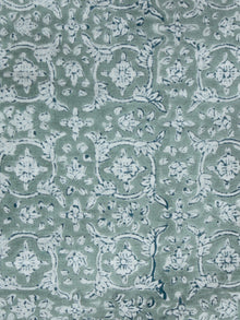 Sage Green white Hand Block Printed Cotton Fabric Per Meter - F001F1911