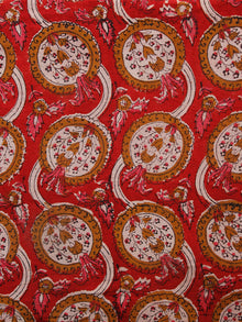 Red Beige Rust Black Hand Block Printed Cotton Fabric Per Meter - F001F1387