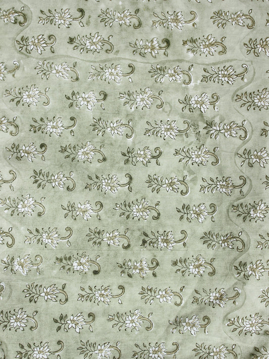 Pistachio Green Hand Block Printed Cotton Fabric Per Meter - F001F1945