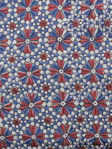 Ivory Red Blue Ajrakh Printed Cotton Fabric Per Meter - F003F1212