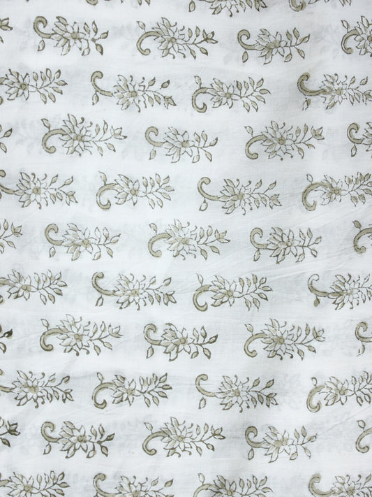 White light green Hand Block Printed Cotton Fabric Per Meter - F001F1907