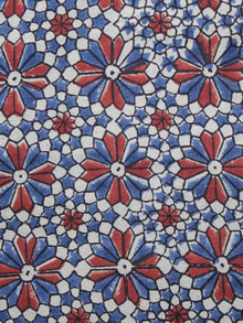 Ivory Red Blue Ajrakh Printed Cotton Fabric Per Meter - F003F1212